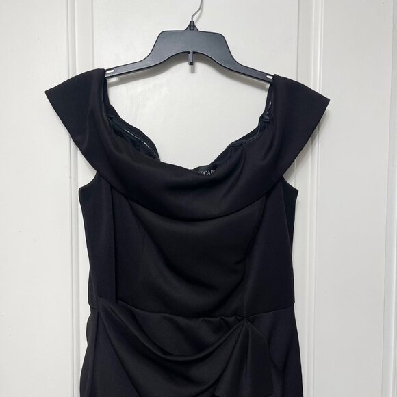 New XScape Off The Shoulder Cap Sleeve Sheath Ruched Side Scuba  Dress Black 16 - Picture 5 of 11